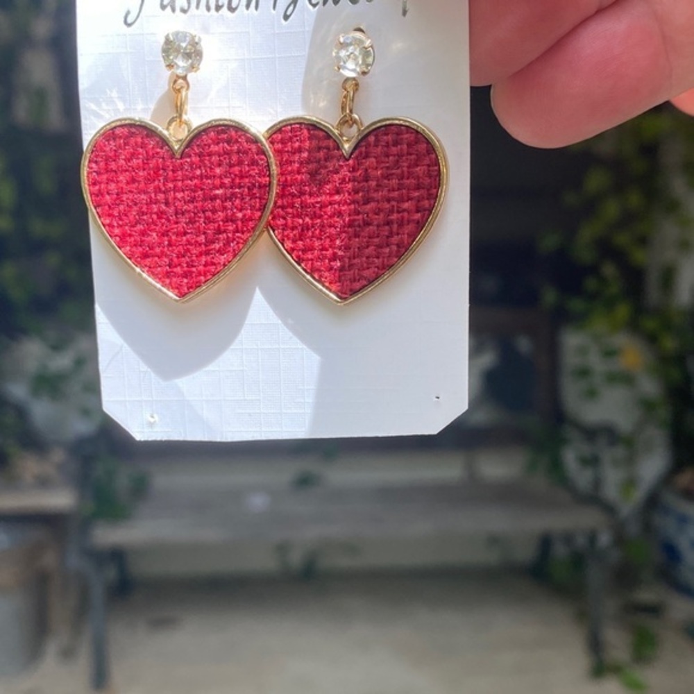 Heart-Shaped Red and Gold Earrings